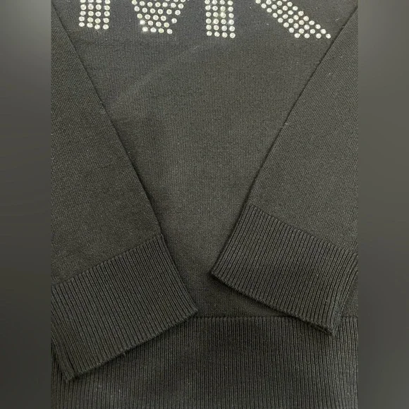 Michael Kors Black Crewneck Sweater with Silver Studded Rhinestone MK Logo Small - Picture 5 of 7